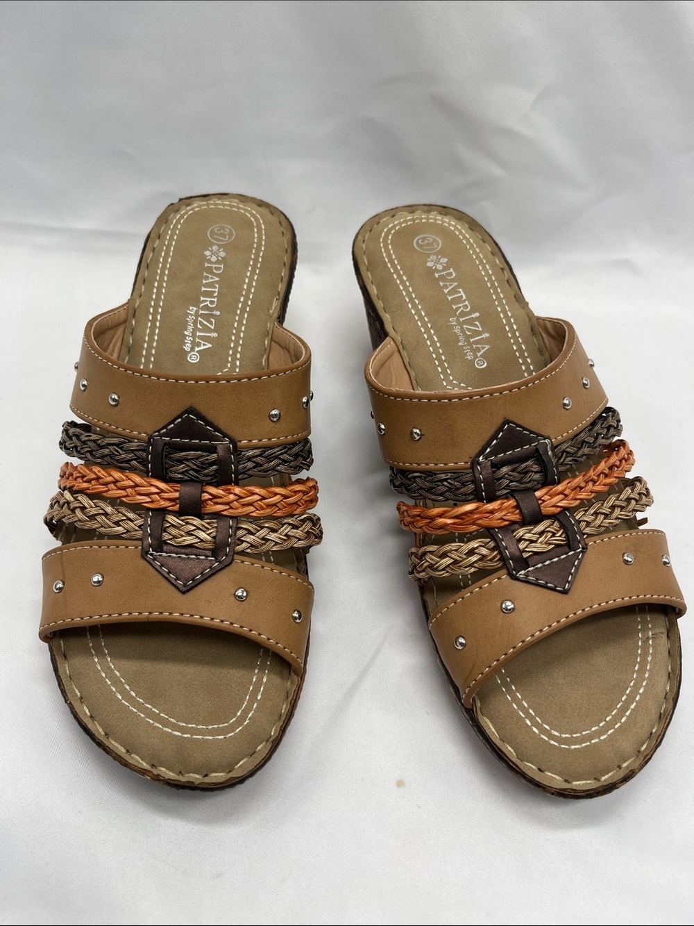 Patrizia by Spring Step Brown Boho Braided Wedge Sandals